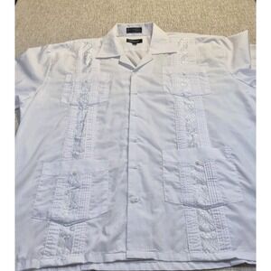 Omega Men's White Guayabera Shirt Cuban Mexican Wedding Embroidered XL